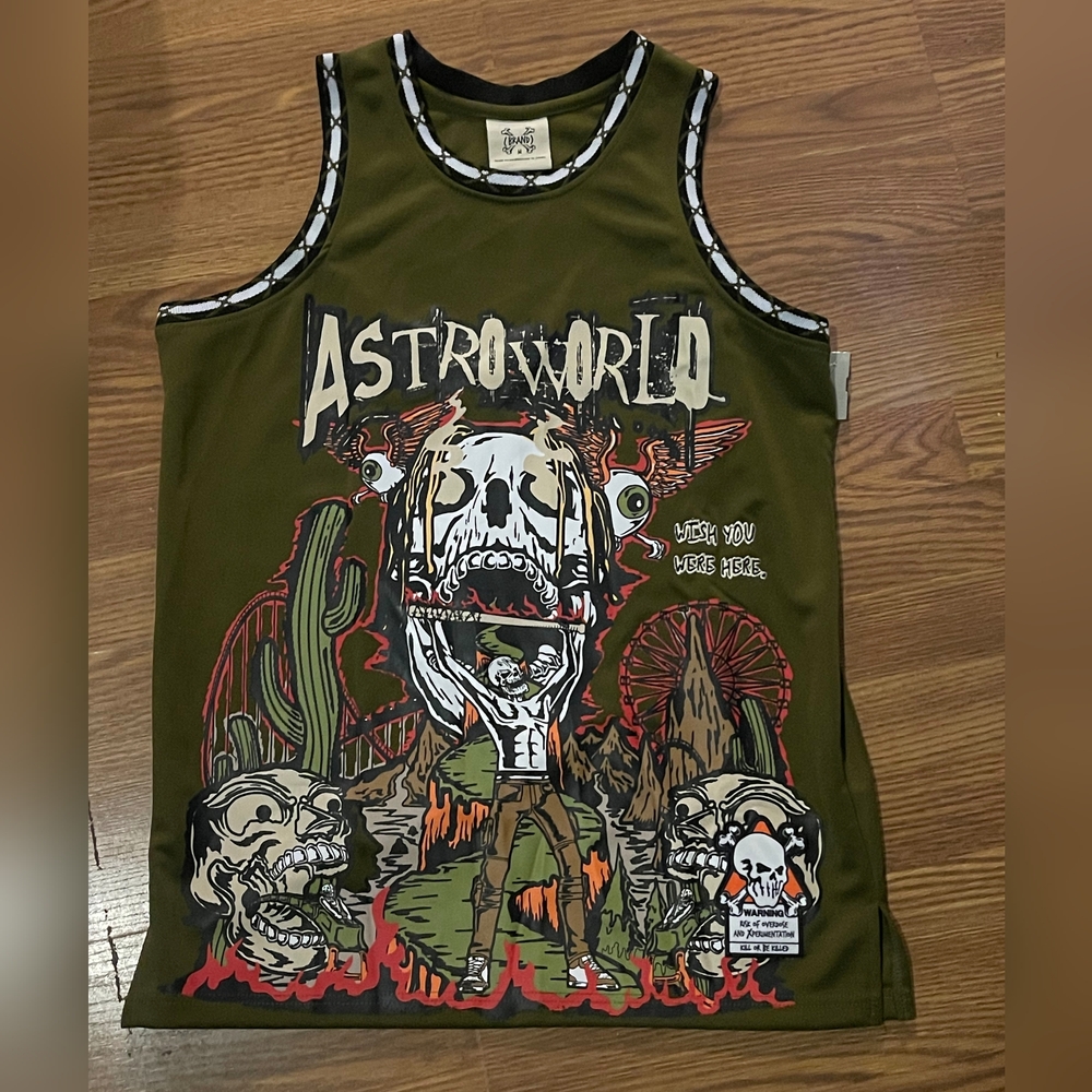 Green Skull Graphic Tank Top with Military Trim